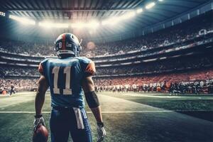 amerikanisch Fußball Spieler bereit zu abspielen beim enorm Stadion foto