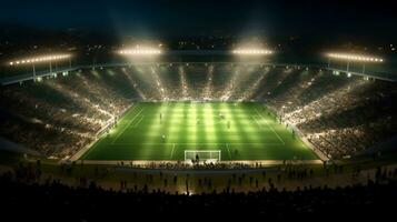 Fußball Stadion beim Nacht mit hell Beleuchtung foto