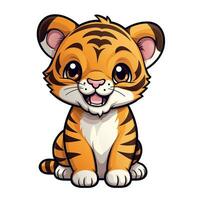 ein süß Karikatur Illustration von ein Sitzung wenig Tiger. Kinder- Talisman. foto