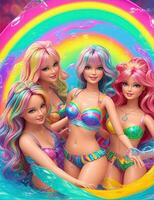 schön Frauen gestylt mögen Puppen mit Regenbogen Farben foto