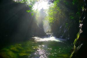 schöne Morgenansicht Indonesien Panoramalandschaft Reisfelder mit Schönheitsfarbe und natürlichem Himmelslicht foto