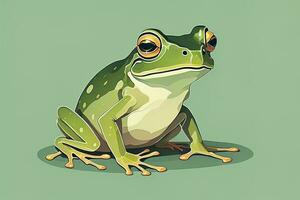 Frosch auf ein Grün Hintergrund. Vektor Illustration von ein Frosch. ai generativ foto