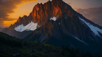 schön Sonnenuntergang im das Berge. Panorama von das Berge ai generativ foto