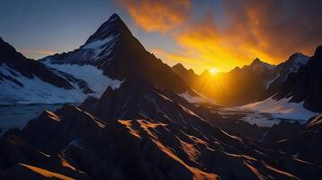 schön Sonnenuntergang im das Berge. Panorama von das Kaukasus Berge. ai generativ foto