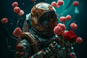 Astronaut Blumen Liebe. generieren ai foto