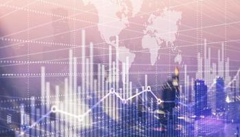 abstraktes Börsenbalkendiagramm auf Weltkartenhintergrund world foto