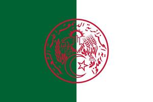 Flagge und Mantel von Waffen von das algerisch Menschen demokratisch Republik oder algerisch National Flagge. arabisch Land. Norden afrikanisch Land foto