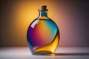 Flasche mit ein Flüssigkeit auf ein solide Farbe Hintergrund. ai generativ foto