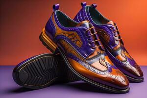 Herren Schuhe auf ein solide Farbe Hintergrund. Studio Schuss. ai generativ foto