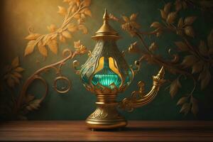 ein Jahrgang orientalisch Vase auf ein solide Farbe Hintergrund. ai generativ foto