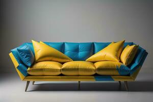 ein kreativ, bunt, und stilvoll Sofa im das Innere, ai generiert foto