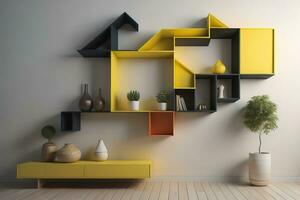 Bücherregal im skandinavisch Innere. ai generativ foto