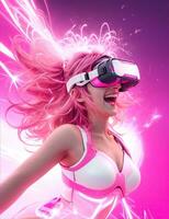Frau haben Spaß im virtuell Wirklichkeit, vr Brille foto