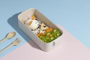 Draufsicht Zusammensetzung Essen japanische Bento Box foto