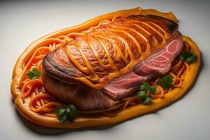 roh Rindfleisch Lendenstück Steak mit Zutaten zum Kochen auf hölzern Hintergrund. ai generativ foto