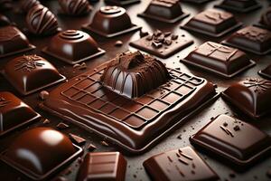 Schokolade Trüffel auf ein dunkel Hintergrund. ai generativ foto