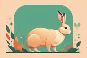 Vektor Illustration von ein süß Weiß Hase Sitzung auf ein solide Farbe Hintergrund. ai generativ foto