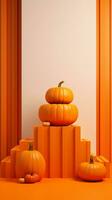 Orange Podium zum Halloween Verkauf Beförderung oder Produkt. Porträt Halloween minimal Szene 3d Podium Plattform. foto