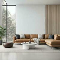 Innere von modern minimal Luxus Leben Zimmer Wohnung, generativ ai foto