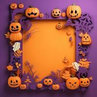 Rahmen Papier Schnitt holloween Party Karte, Halloween Text Raum hoch Qualität ai generiert Bild foto