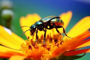 ein Käfer sitzt auf ein Gelb Blume. ai generiert foto