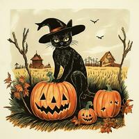 Jahrgang Halloween Papier Dekoration schwarz Katze hoch Qualität ai generiert Bild foto