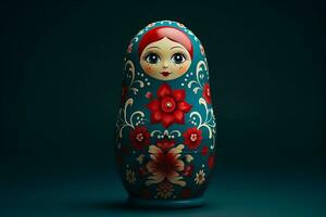 Grün Matroschka Puppe mit ein Mädchen Gesicht. ai generiert foto
