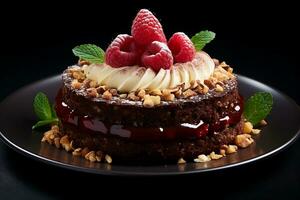 Schokolade Kuchen mit Nüsse und Buttercreme. ai generiert foto
