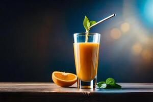 frisch Orange Saft im das Glas auf dunkel Hintergrund ai generiert foto