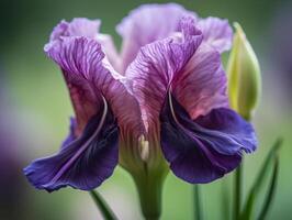 Erfassen das kompliziert Einzelheiten von ein lila Iris - - ein Makro Fotografie Meisterstück - - ai generiert foto