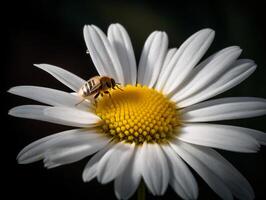 das kompliziert Einzelheiten von ein Weiß Gänseblümchen und es ist Besucher - - ai generiert foto