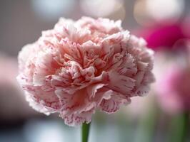 zart Schönheit - - ein Nahansicht von ein Rosa Nelke - - ai generiert foto