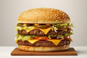extra groß Hamburger auf ein Weiß Hintergrund ai generativ foto