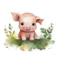 Aquarell Wald Karikatur isoliert süß Baby Schwein Tier foto