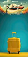 Gelb Koffer mit Flugzeug - - ai generativ foto