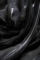 schwarz transparent Hintergrund von fließend Stoff, im das Stil von einfarbig Farben. ai generativ Kunst foto