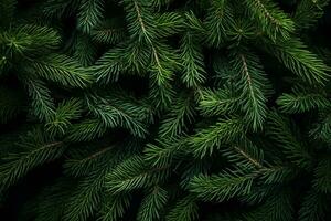 frisch Grün Geäst von ein Weihnachten Baum. festlich Weihnachten Hintergrund. ai generativ foto