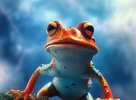 süß Frosch auf Moos. generativ ai foto