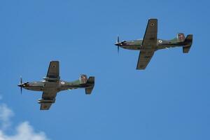 Slowenisch Luft Macht Pilatus PC-9m Trainer Flugzeuge Ankunft und Landung zum riat königlich International Luft tätowieren 2018 Flugschau foto