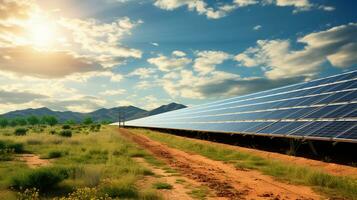 Solar- Energie Paneele im das Wüste mit Blau Himmel und Weiß Wolken foto