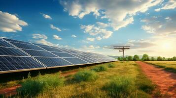 Solar- Energie Paneele im das Wüste mit Blau Himmel und Weiß Wolken foto