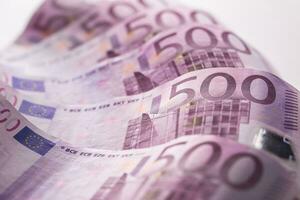 Nahansicht fünf Hundert Euro Banknoten Geld und Währung foto