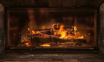 das Kamin mit das flammend Holz im das Zuhause Innere foto