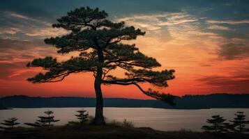 Silhouette von ein Kiefer Baum foto