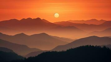 Herrlich Sonnenuntergang Über Karpaten Berge. Silhouette Konzept foto