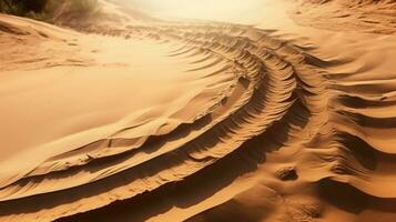 abstrakt Bild von Reifen Spur im Sand Darstellen Transport oder schwierig Wetter der Verkehr Bedingungen. Silhouette Konzept foto