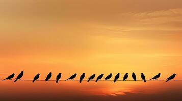 Vögel im das Abend Himmel. Silhouette Konzept foto