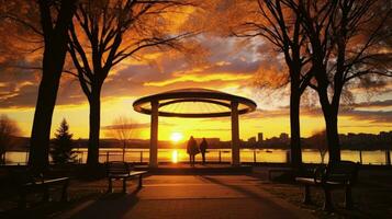 Denver Stadt Park bietet an schön Ansichten von das Sonnenuntergang. Silhouette Konzept foto