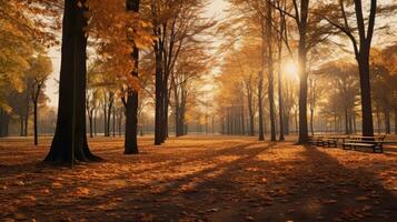Herbst Bäume im das sonnig Park. Silhouette Konzept foto