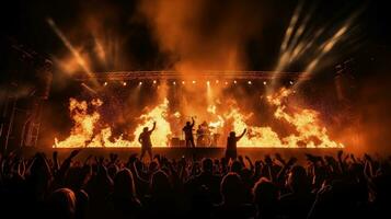 Konzert Menge Zeugen Feuer Funken. Silhouette Konzept foto